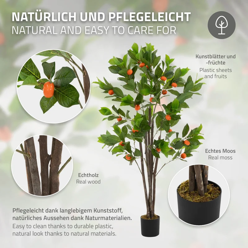 ML-Design | Künstlicher Orangenbaum im Topf mit Früchten, 130/160 cm, aus Kunststoff, PP, Stoff, Kunstpflanze