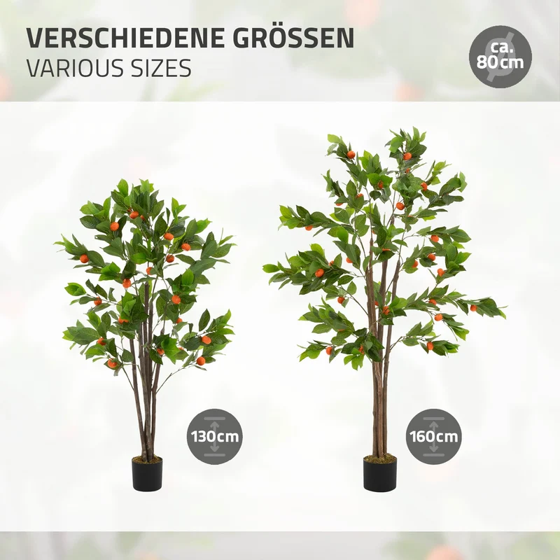 ML-Design | Künstlicher Orangenbaum im Topf mit Früchten, 130/160 cm, aus Kunststoff, PP, Stoff, Kunstpflanze