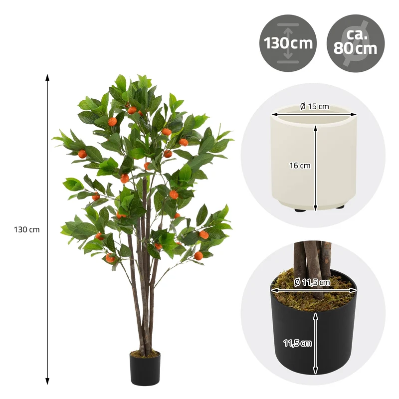 ML-Design | Künstlicher Orangenbaum im Topf mit Früchten, 130/160 cm, aus Kunststoff, PP, Stoff, Kunstpflanze