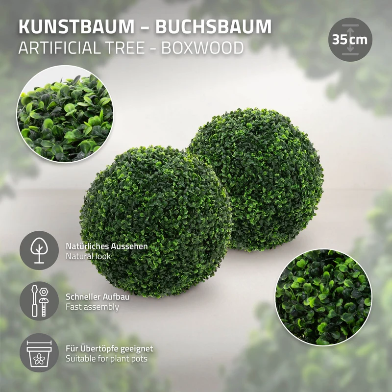 ML-Design | 2er Set Künstlicher Buchsbaumkugel Ø35/45 cm Pflegeleichte Deko Kunstpflanze