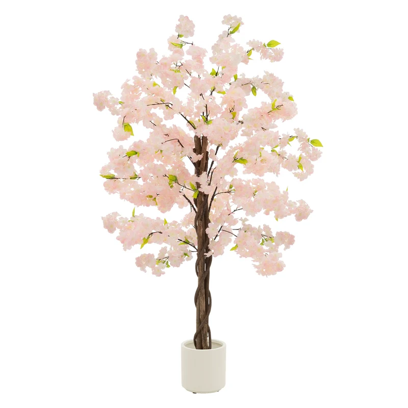 ML-Design | Künstlicher Kirschbaum mit Naturholzstamm im Topf, aus Stoff Holz PP, Kunstpflanze