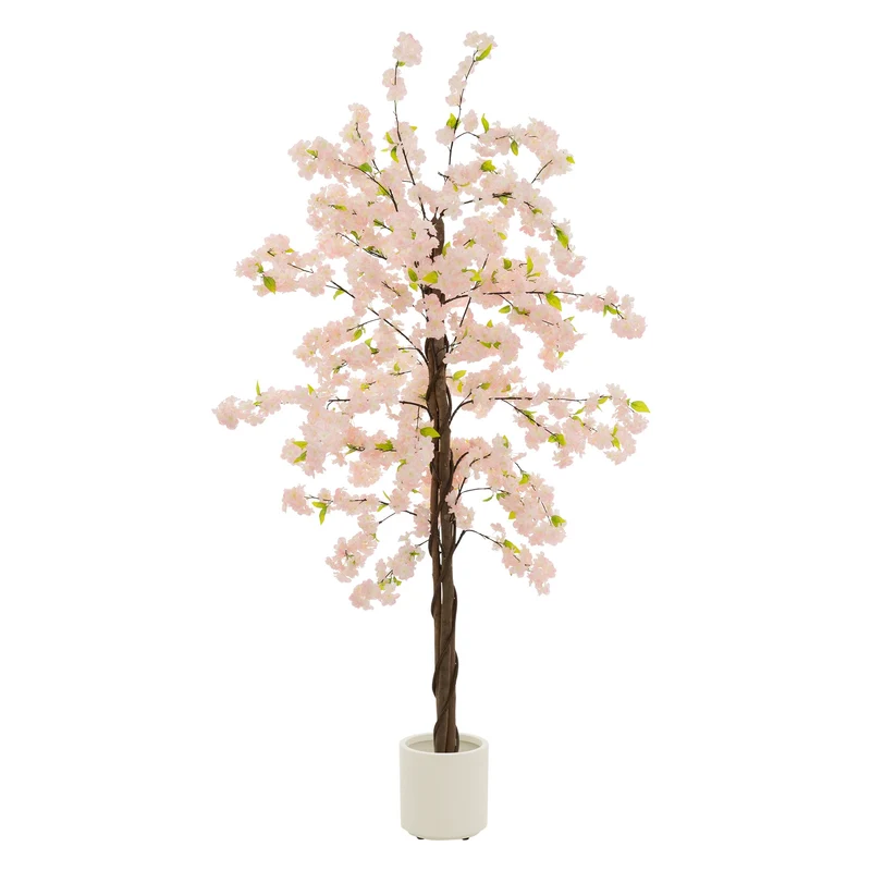 ML-Design | Künstlicher Kirschbaum mit Naturholzstamm im Topf, aus Stoff Holz PP, Kunstpflanze