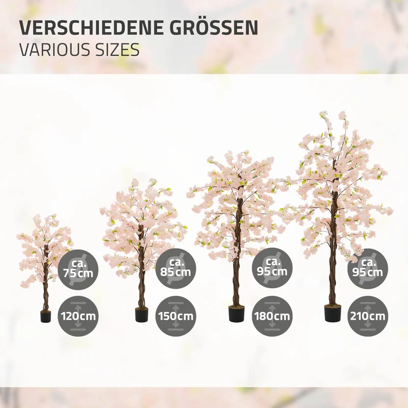 ML-Design | Künstlicher Kirschbaum mit Naturholzstamm im Topf, aus Stoff Holz PP, Kunstpflanze