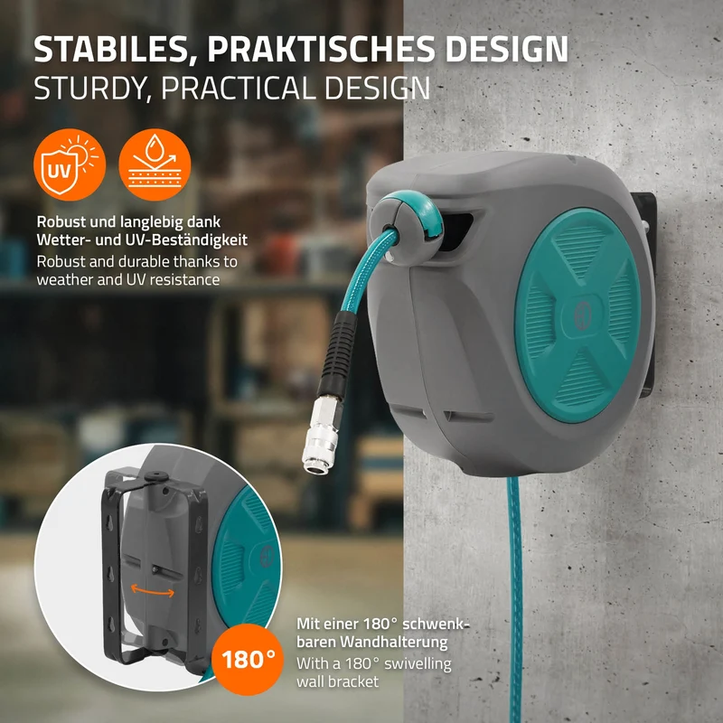 ECD Germany | Druckluft Schlauchtrommel Automatik 10/15/20/30 m 1/4" Anschluss für Wandmontage