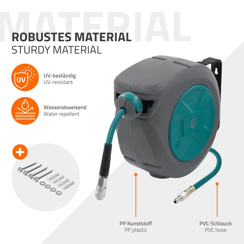 ECD Germany | Druckluft Schlauchtrommel Automatik 10/15/20/30 m 1/4" Anschluss für Wandmontage