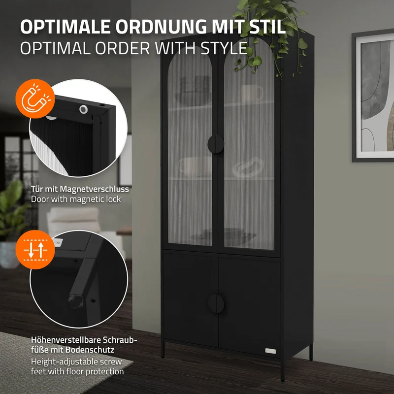 ML-Design | Vitrinenschrank mit 4 Ablage-/Regalfächer & 4 Türen 80x185x40 cm, aus Stahl, Vitrine Büroschrank