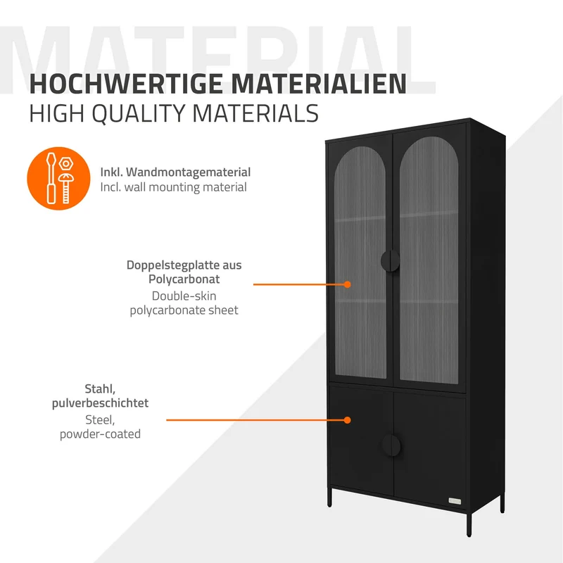 ML-Design | Vitrinenschrank mit 4 Ablage-/Regalfächer & 4 Türen 80x185x40 cm, aus Stahl, Vitrine Büroschrank