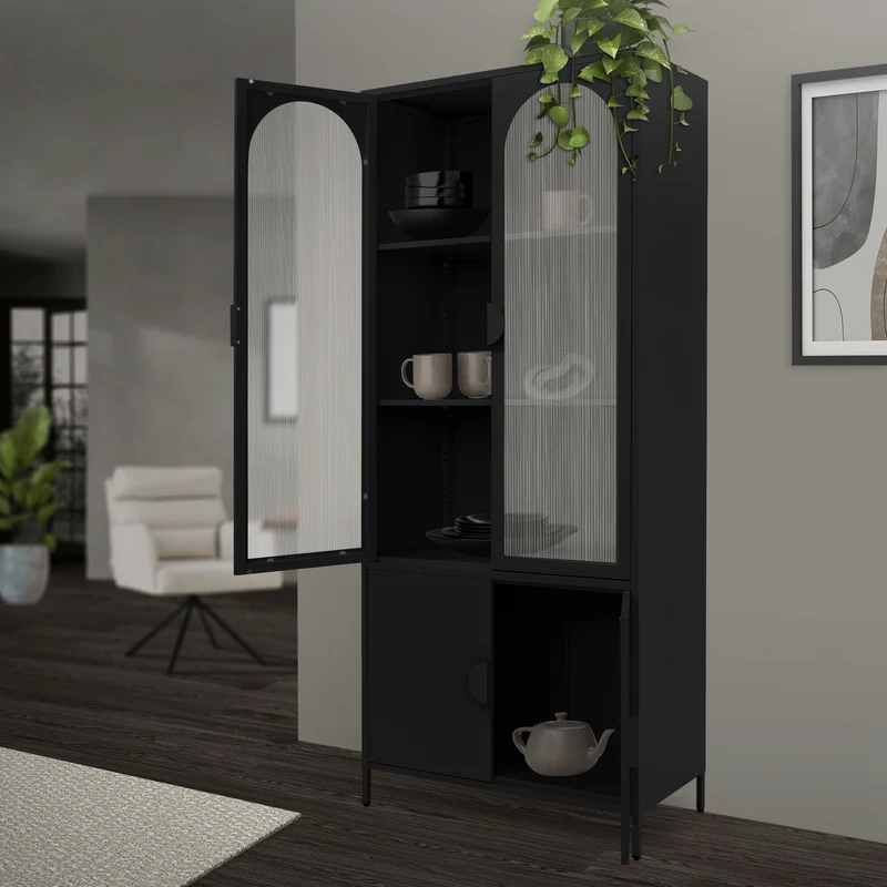 ML-Design | Vitrinenschrank mit 4 Ablage-/Regalfächer & 4 Türen 80x185x40 cm, aus Stahl, Vitrine Büroschrank