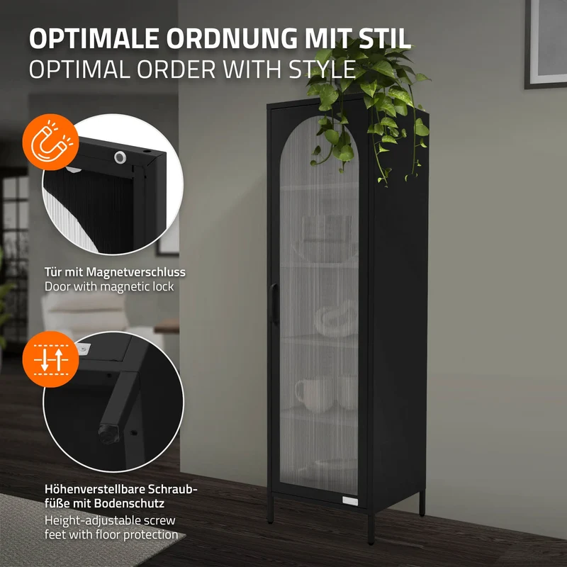 ML-Design | Vitrinenschrank mit 4 Einlegeböden 45x145x35 cm, aus Stahl, Vitrine Büroschrank