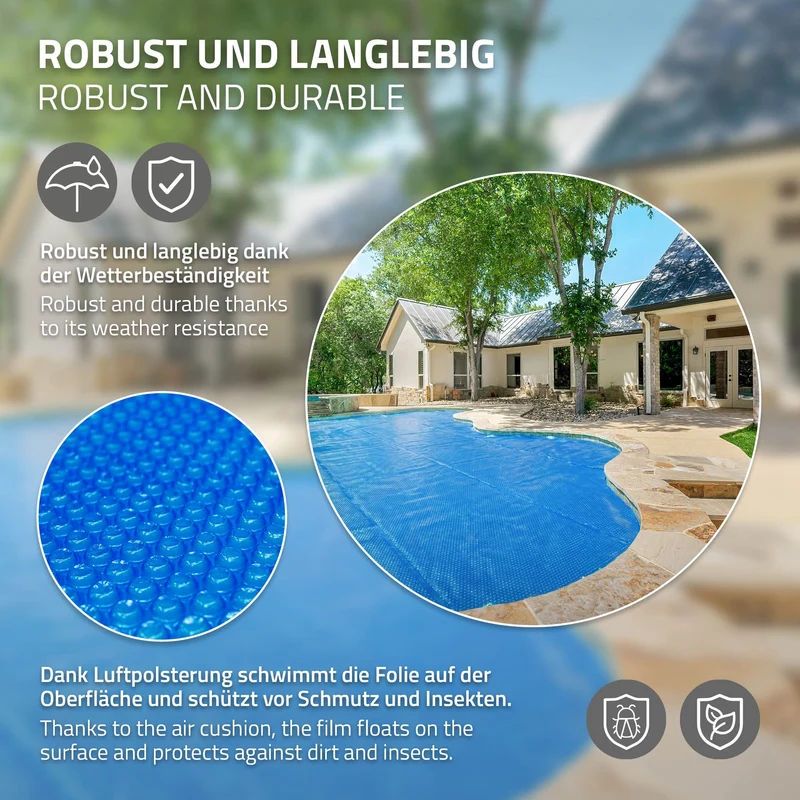 ECD Germany | Pool Solarfolie 120µm Blau Solarabdeckplane Solarplane Solarabdeckung zuschneidbar Poolabdeckung