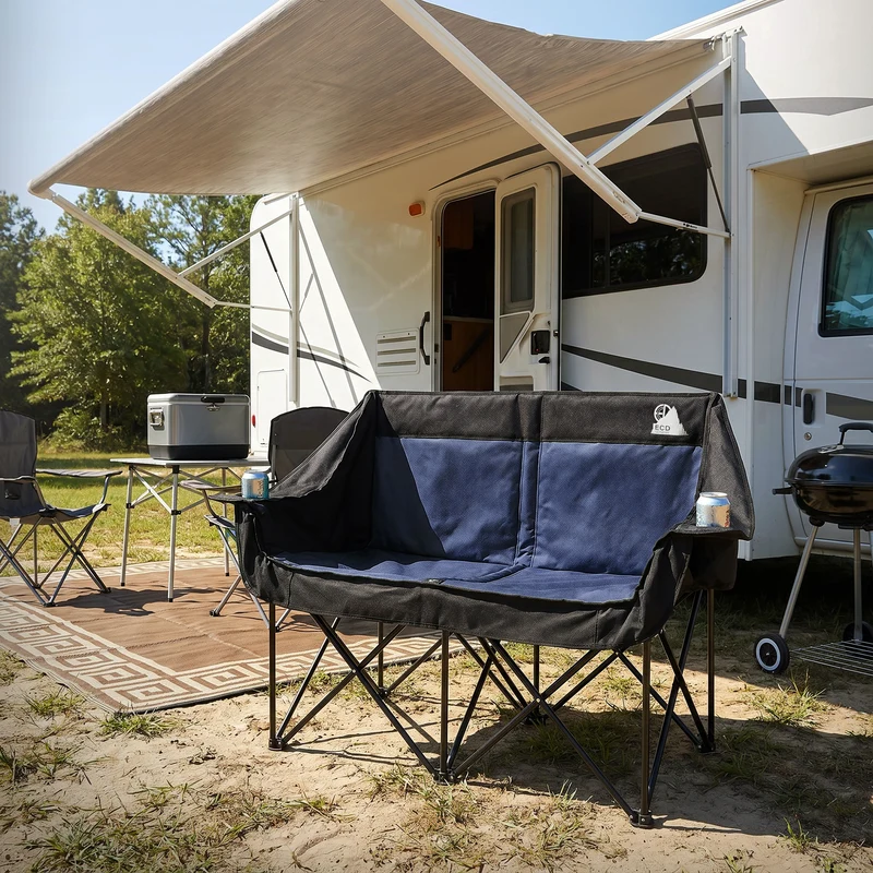ECD Germany | Campingstuhl faltbar für 2 Personen bis 200 kg mit Getränkehalterung und Tragetasche, Doppel Klappstuhl
