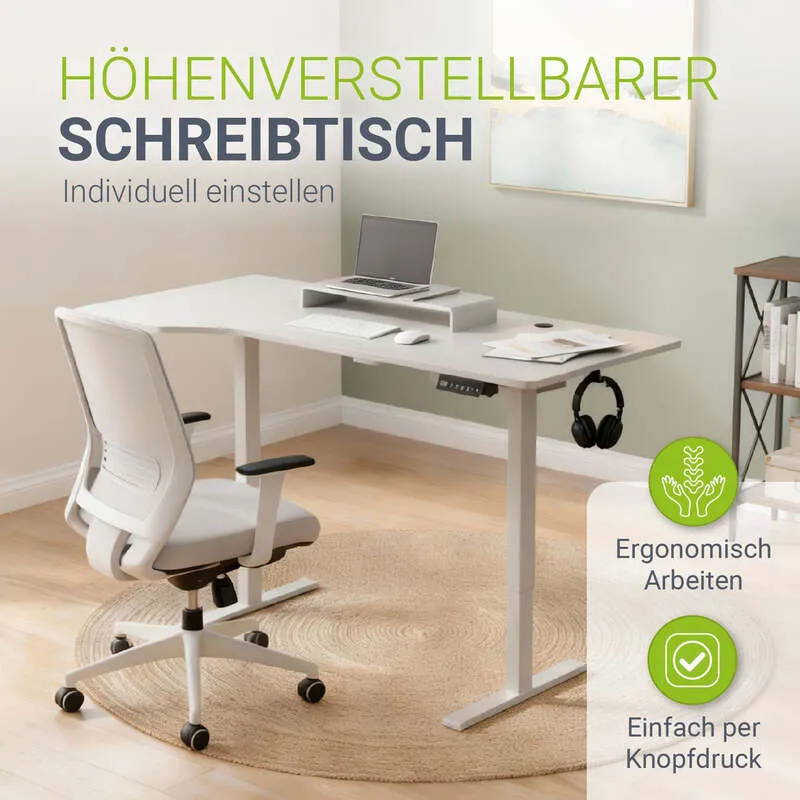 B-Ware Schreibtisch höhenverstellbar Office Stand elektrisch Kabelführung 160x75cm weiß