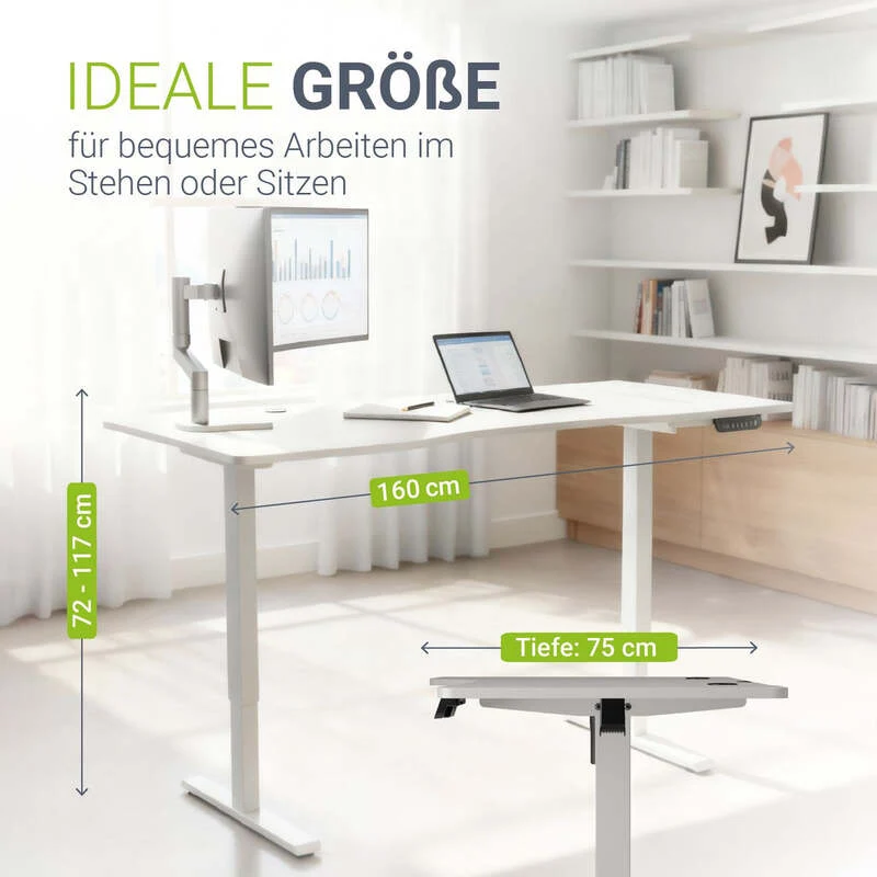 B-Ware Schreibtisch höhenverstellbar Office Stand elektrisch Kabelführung 160x75cm weiß