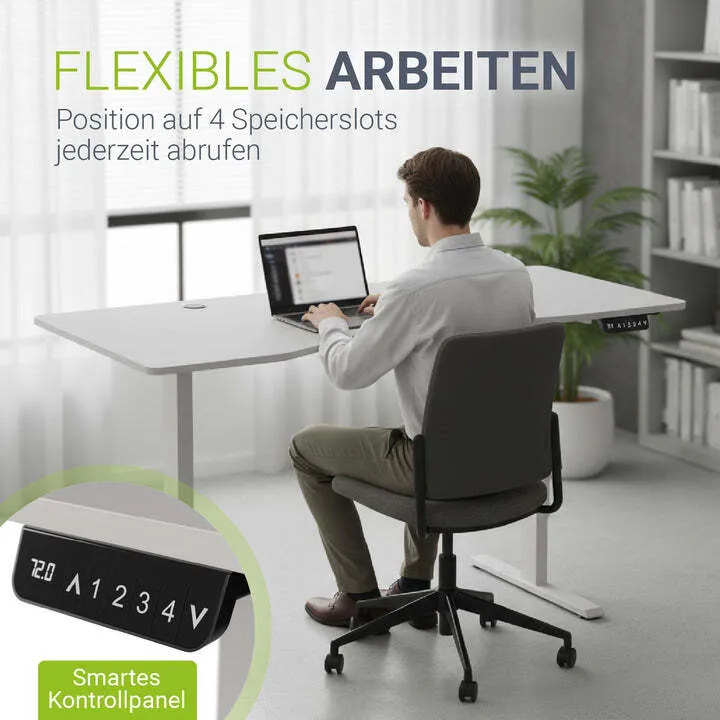 B-Ware Schreibtisch höhenverstellbar Office Stand elektrisch Kabelführung 160x75cm weiß