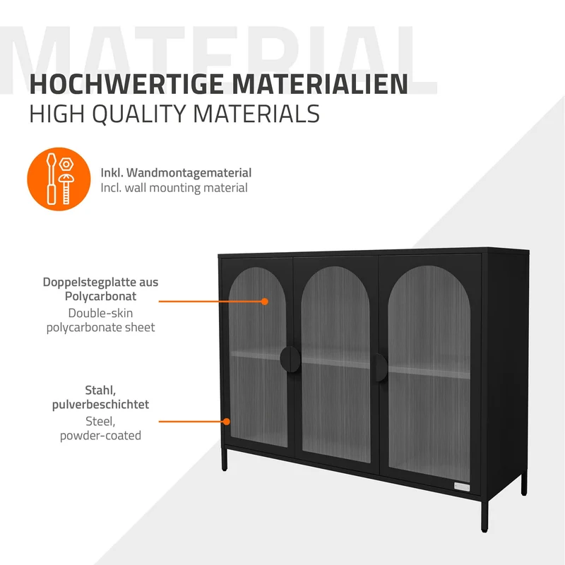 ML-Design | Vitrinenschrank mit 4 Ablage-/Regalfächer 120x93x40 cm, Vitrine aus Stahl