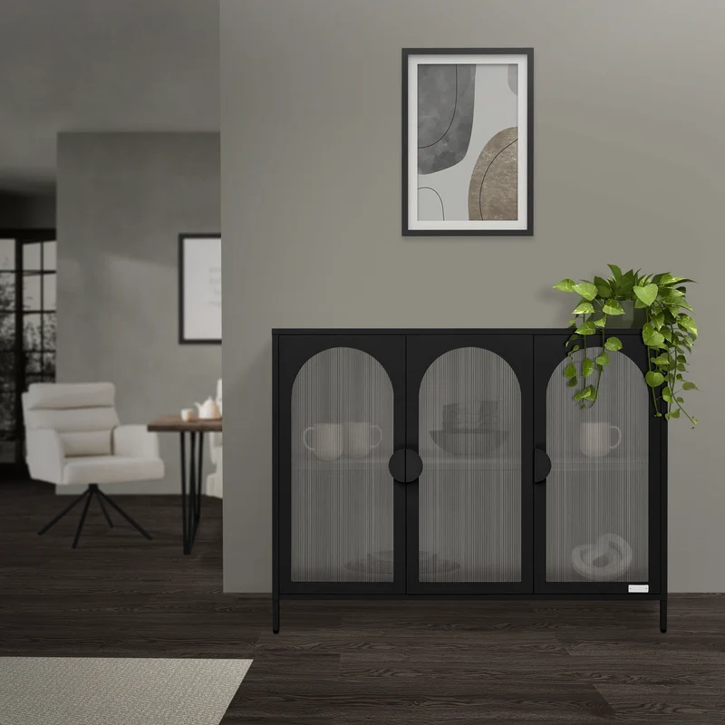 ML-Design | Vitrinenschrank mit 4 Ablage-/Regalfächer 120x93x40 cm, Vitrine aus Stahl