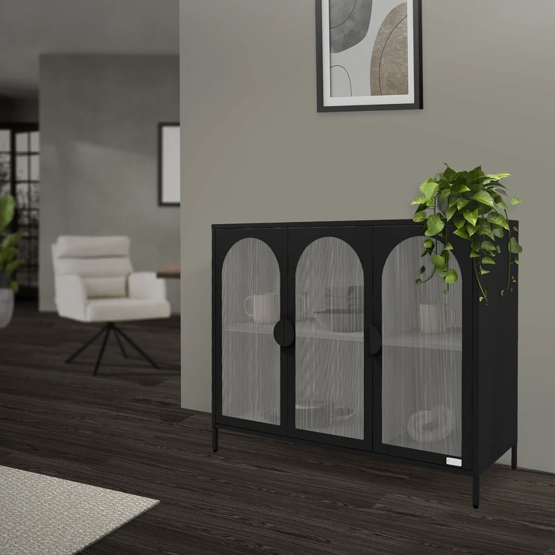 ML-Design | Vitrinenschrank mit 4 Ablage-/Regalfächer 120x93x40 cm, Vitrine aus Stahl