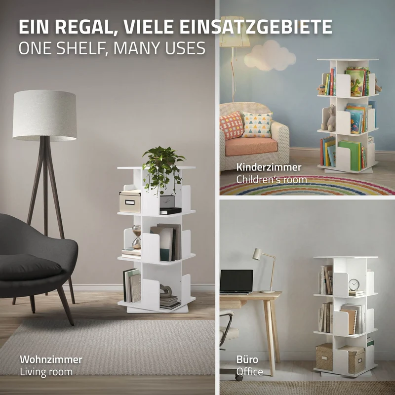 ML-Design | Bücherregal 360° drehbare mit Ebenen & Fächern, freistehend Standregal