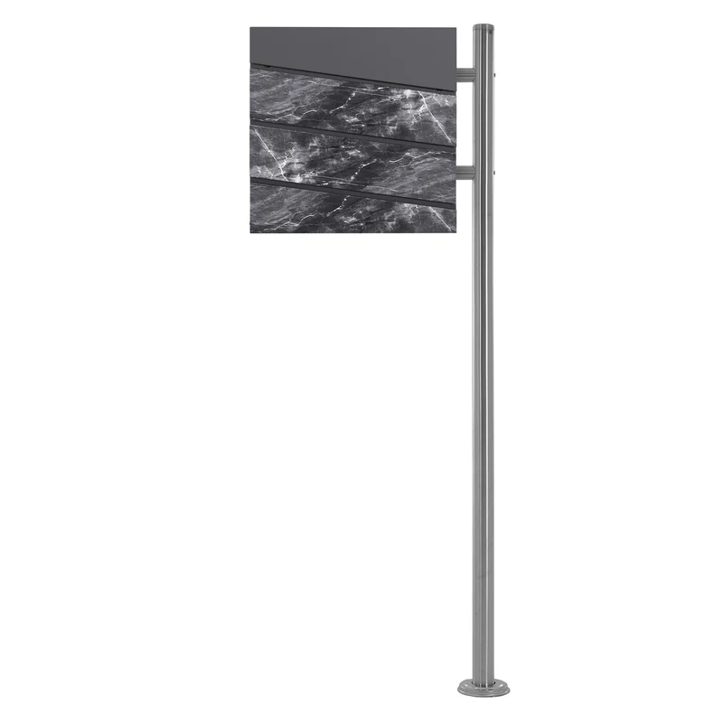 Standbriefkasten mit Zeitungsfach 37x36,5x11 cm Anthrazit/Schwarz-Marmoroptik aus Stahl ML-Design, Modernes Diagonales Design, Standhöhe 120 cm Silber