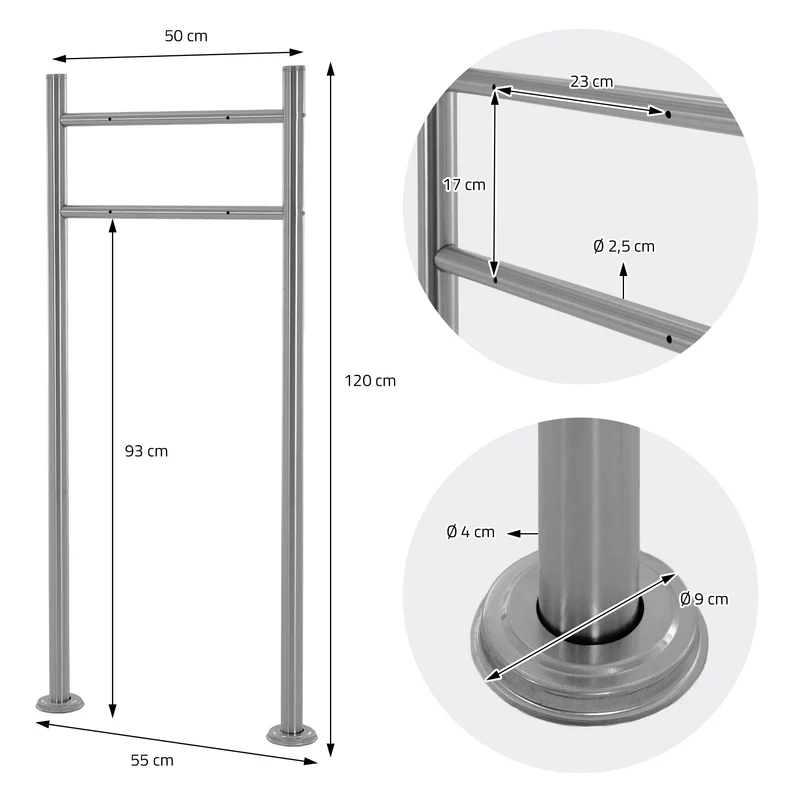 ML-DESIGN | Standbriefkasten freistehend in verschiedenen Designs 120 cm hoch Edelstahl Doppelter Standfuß in Silber