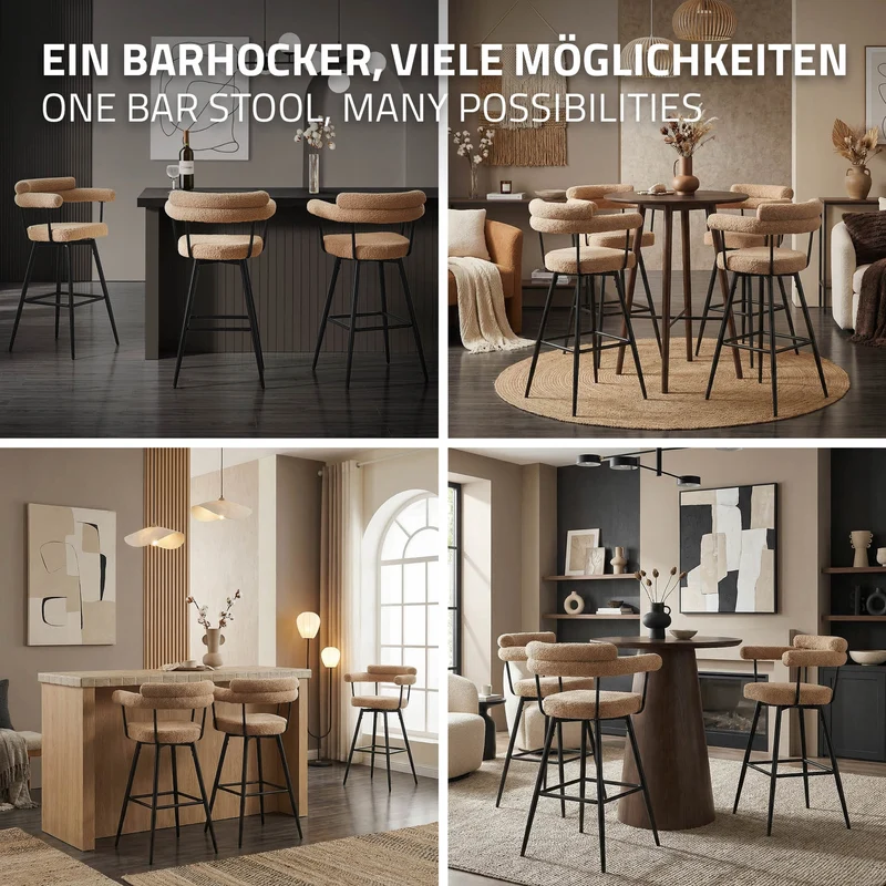ML-Design | Barhocker Set 360° drehbar mit Armlehne, Rückenlehne und Fußstütze 61x103x55 cm bis 120 kg