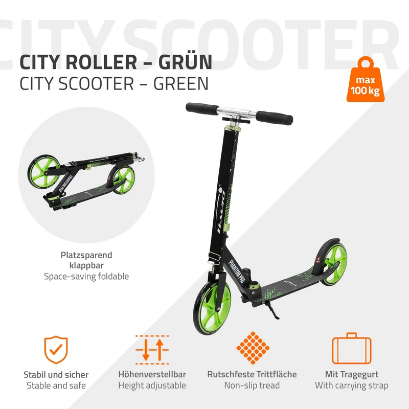 HAUKI | Cityroller klappbar und höhenverstellbar mit XXL-Räder, Tetroller Kickscooter Scooter