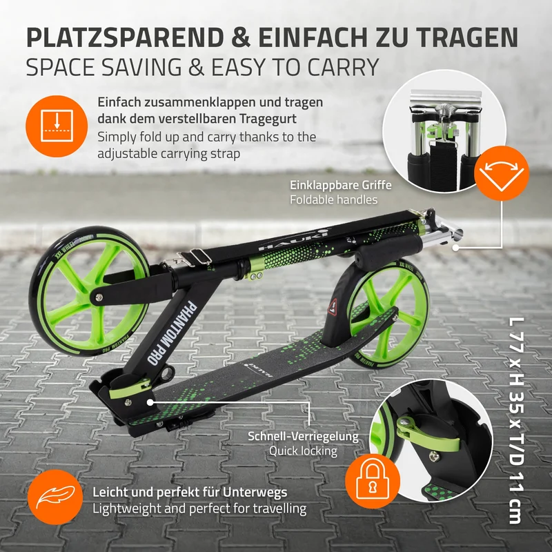HAUKI | Cityroller klappbar und höhenverstellbar mit XXL-Räder, Tetroller Kickscooter Scooter