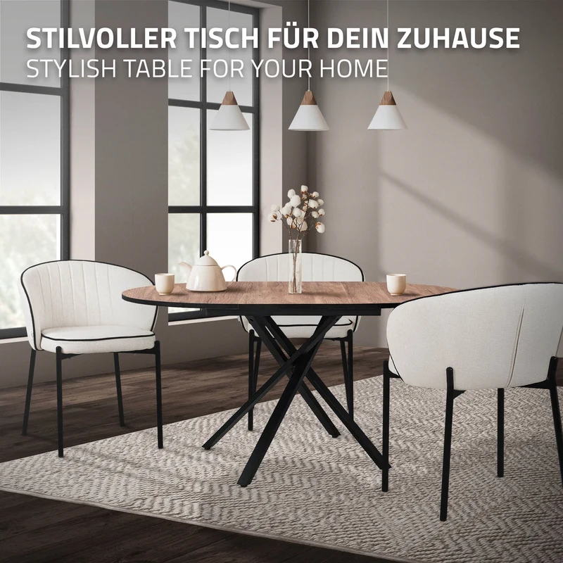 ML-Design | Esstisch ausziehbar rund, 100-140x76x100 cm, Esszimmertisch für 4-6 Personen, Tisch mit X-förmiges Stahlgestell