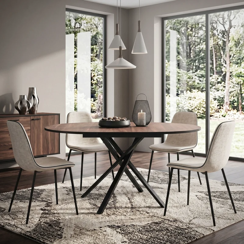 ML-Design | Esstisch ausziehbar rund, 100-140x76x100 cm, Esszimmertisch für 4-6 Personen, Tisch mit X-förmiges Stahlgestell