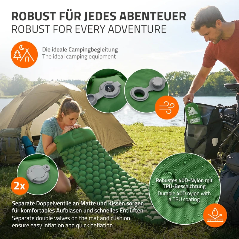 ECD Germany | Isomatte Camping, Campingmatte aufblasbar, Luftmatratze Outdoor mit integriertem Kopfkissen, Ultraleicht, Kompakt & Faltbar