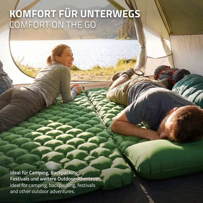 ECD Germany | Isomatte Camping, Campingmatte aufblasbar, Luftmatratze Outdoor mit integriertem Kopfkissen, Ultraleicht, Kompakt & Faltbar