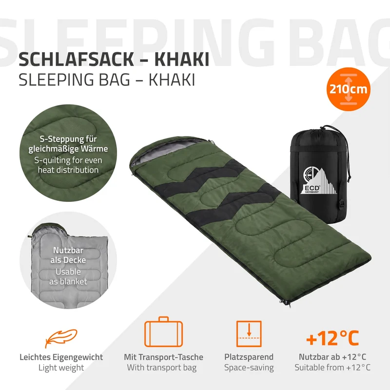ECD Germany | Schlafsack Outdoor für Camping, 210 cm, 3 Jahreszeiten für Erwachsene, 2in1 Deckenschlafsäcke Wasserabweisend, Warm, Kompakt & Leicht