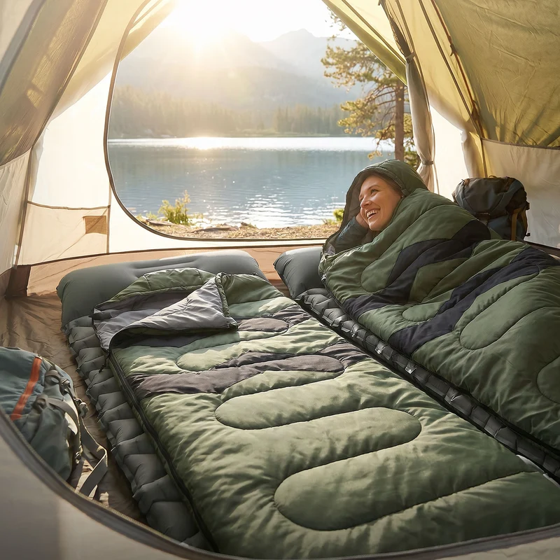 ECD Germany | Schlafsack Outdoor für Camping, 210 cm, 3 Jahreszeiten für Erwachsene, 2in1 Deckenschlafsäcke Wasserabweisend, Warm, Kompakt & Leicht