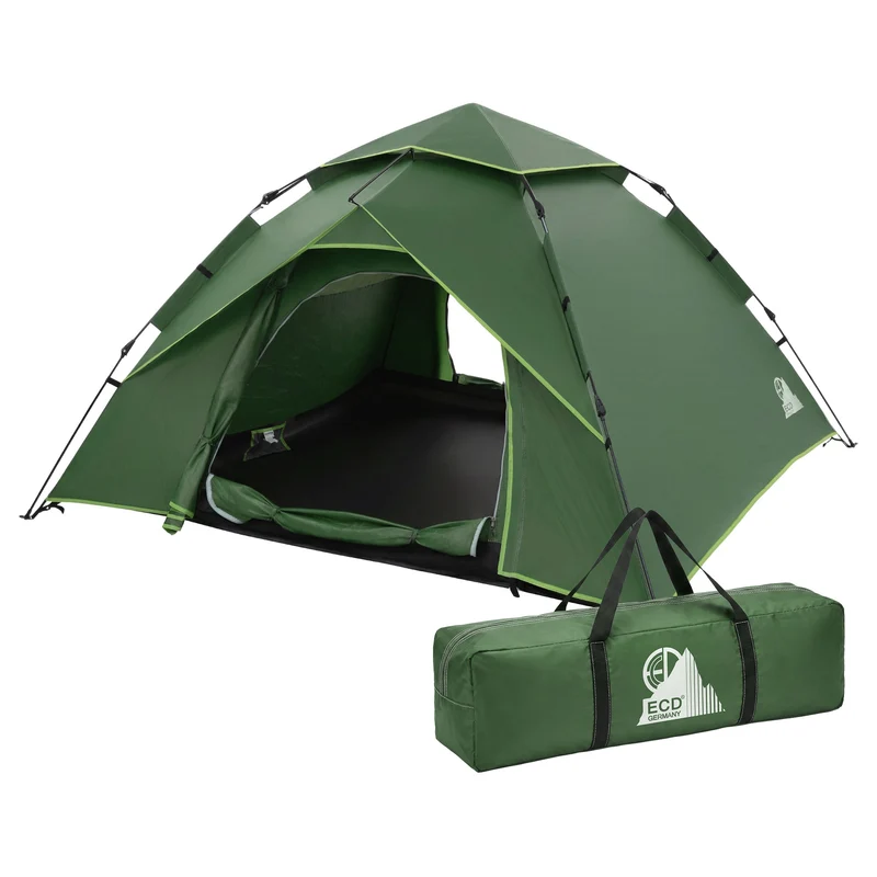 ECD Germany | Pop-Up Zelt für 4 Personen, Campingzelt Outdoor, Kuppelzelt doppelwandig mit 2 Türen, Wurfzelt wasserdicht & winddicht mit Tragetasche