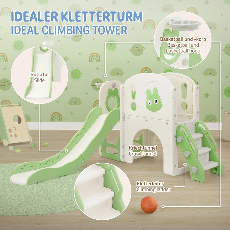 Joyz | Kinderrutsche mit Spielturm 5in1 mit Basketballkorb und Kletterwand Indoor/Outdoor für Kleinkinder ab 3 Jahren