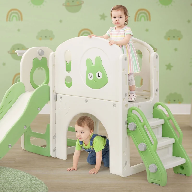 Joyz | Kinderrutsche mit Spielturm 5in1 mit Basketballkorb und Kletterwand Indoor/Outdoor für Kleinkinder ab 3 Jahren