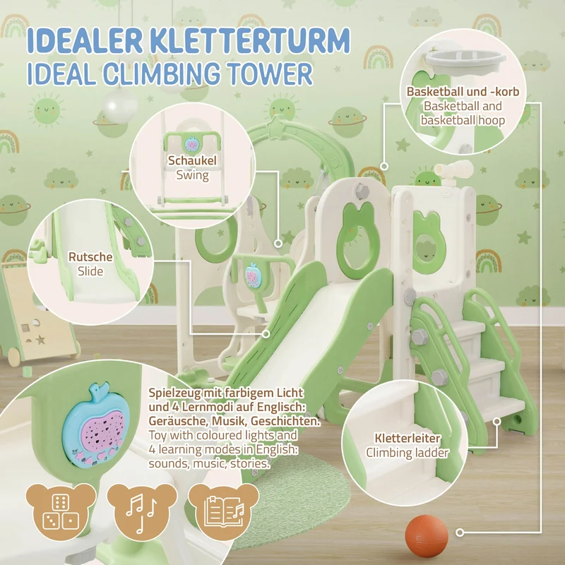 Joyz | Kinderrutsche mit Schaukel 5in1 mit Basketballkorb und Kletterwand Indoor/Outdoor für Kleinkinder ab 3 Jahren