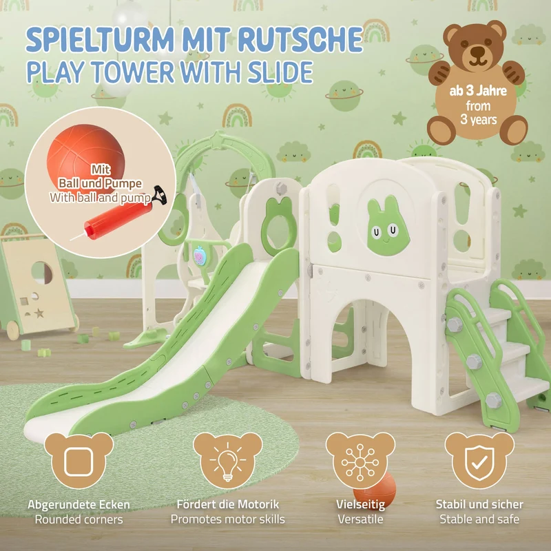Joyz | Kinderrutsche mit Spielturm & Schaukel 6in1 mit Basketballkorb und Kletterwand Indoor/Outdoor für Kleinkinder ab 3 Jahren