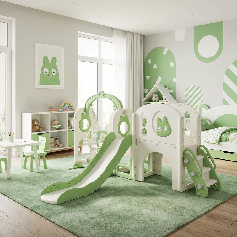 Joyz | Kinderrutsche mit Spielturm & Schaukel 6in1 mit Basketballkorb und Kletterwand Indoor/Outdoor für Kleinkinder ab 3 Jahren