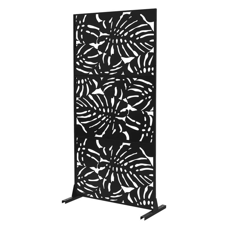 ML-Design | Metall-Sichtschutz mit Ständer, 3 Paneele erweiterbar, Schwarz aus Stahl, Raumteiler Trennwand