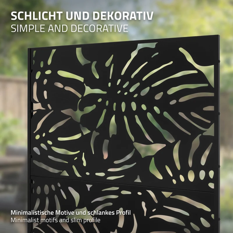 ML-Design | Metall-Sichtschutz mit Ständer, 3 Paneele erweiterbar, Schwarz aus Stahl, Raumteiler Trennwand
