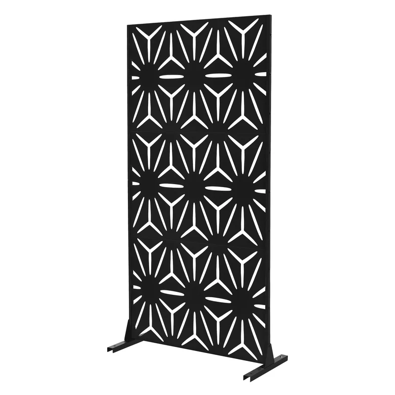 ML-Design | Metall-Sichtschutz mit Ständer, 3 Paneele erweiterbar, Schwarz aus Stahl, Raumteiler Trennwand