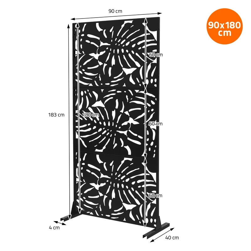 ML-Design | Metall-Sichtschutz mit Ständer, 3 Paneele erweiterbar, Schwarz aus Stahl, Raumteiler Trennwand