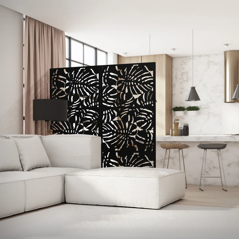 ML-Design | Metall-Sichtschutz mit Ständer, 3 Paneele erweiterbar, Schwarz aus Stahl, Raumteiler Trennwand