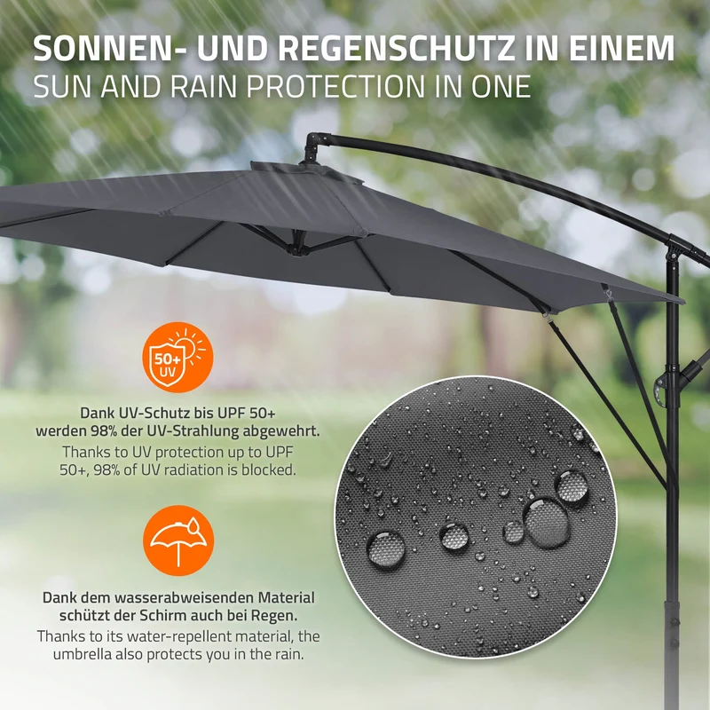 ML-Design | Ampelschirm mit Kurbel, Abdeckung & Ständer, 360°, Ø 300 cm, aus Aluminium, Rund Sonnenschirm mit/ohne LED