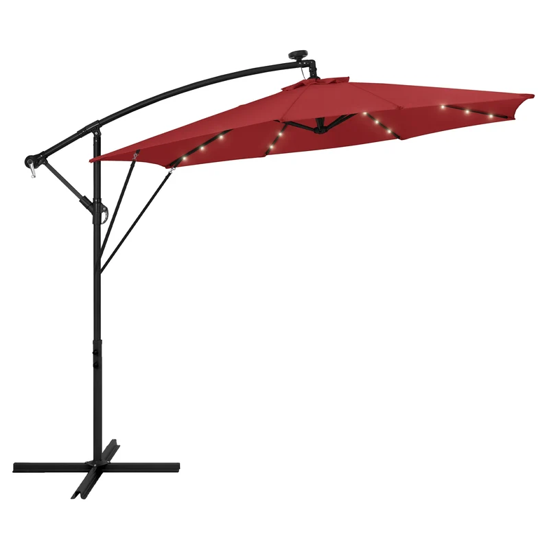 ML-Design | Ampelschirm mit Kurbel, Abdeckung & Ständer, 360°, Ø 300 cm, aus Aluminium, Rund Sonnenschirm mit/ohne LED