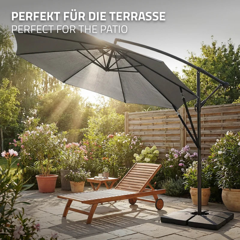 ML-Design | Ampelschirm mit Kurbel, Abdeckung & Ständer, 360°, Ø 300 cm, aus Aluminium, Rund Sonnenschirm mit/ohne LED