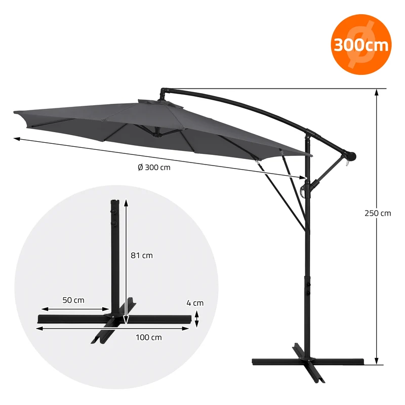 ML-Design | Ampelschirm mit Kurbel, Abdeckung & Ständer, 360°, Ø 300 cm, aus Aluminium, Rund Sonnenschirm mit/ohne LED