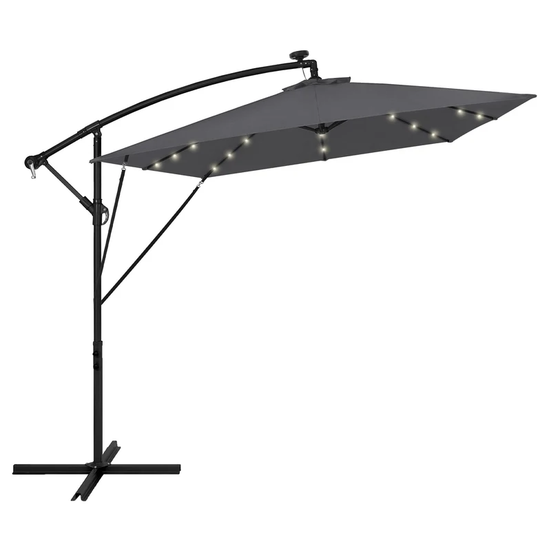 ML-Design | Ampelschirm mit Kurbel, Abdeckung & Ständer, 360°, Ø 330 cm, aus Aluminium, Rechteckig Sonnenschirm mit/ohne LED