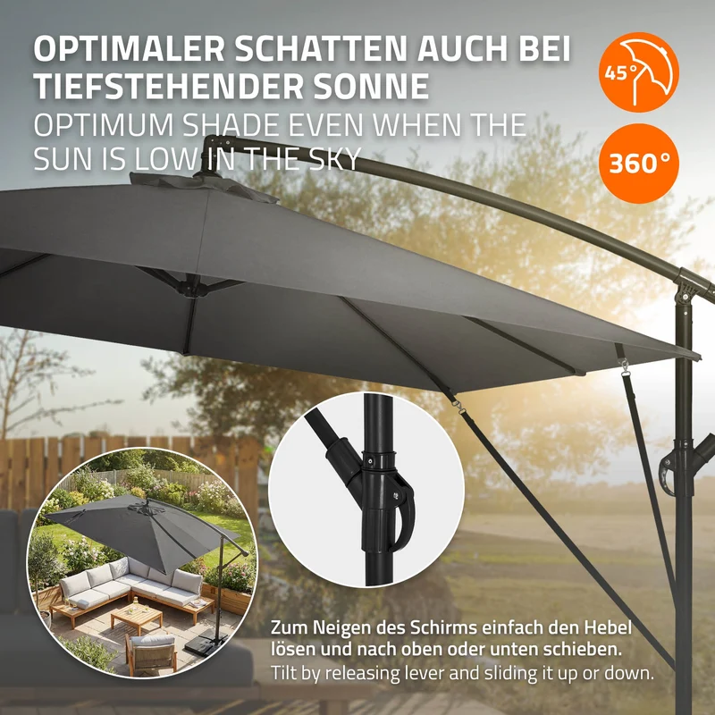 ML-Design | Ampelschirm mit Kurbel, Abdeckung & Ständer, 360°, Ø 330 cm, aus Aluminium, Rechteckig Sonnenschirm mit/ohne LED